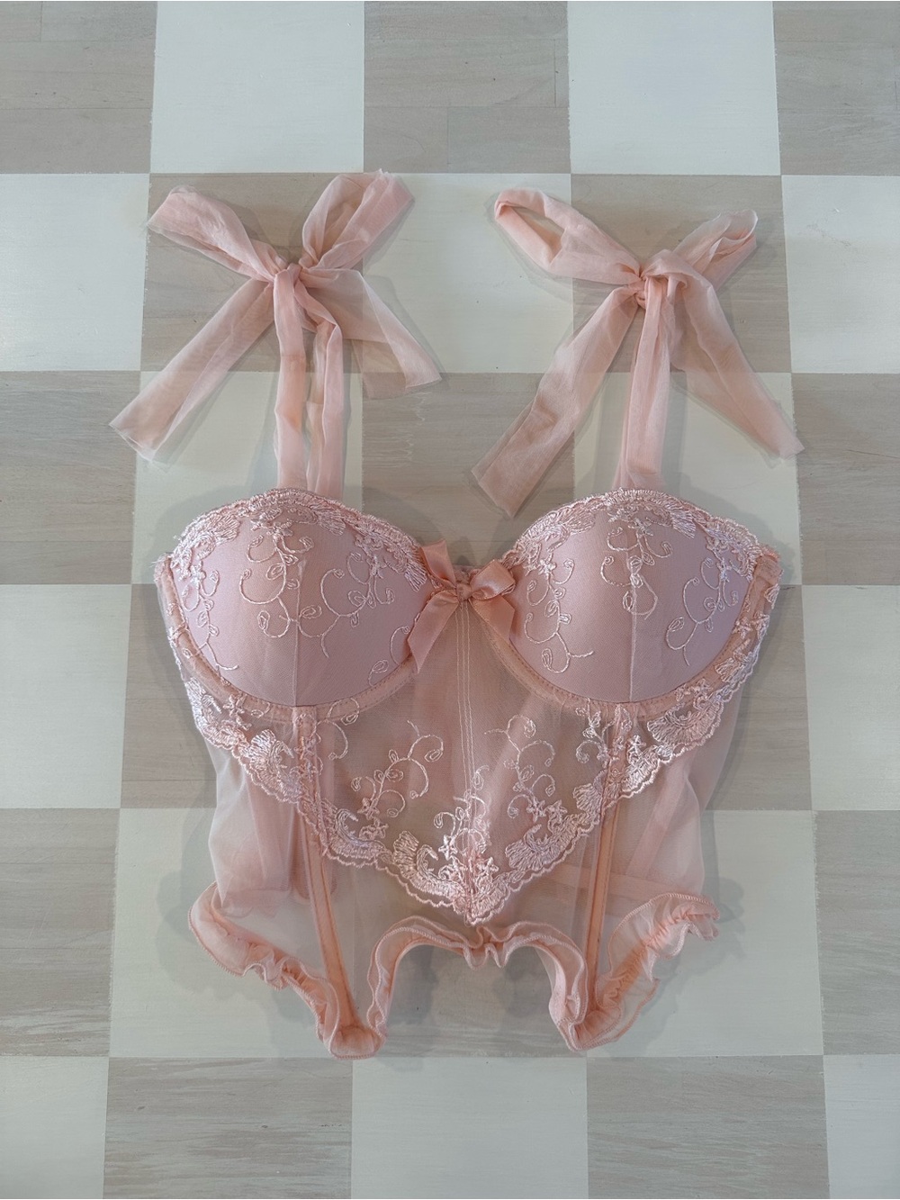 blush pink embroidered lace corset bustier cami top ultra fem coquette ballerina